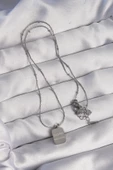 316L Çelik Gümüş Renk Kare Charm Model Kolye - TJ-BKO8927 - 2