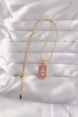 316L Çelik Gold Renk Mor Mineli El Figür Tarot Kolye - TJ-BKO9034 - 2