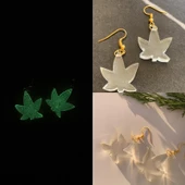 Fosforlu Neon Şeffaf Yeşil Renk Gold Aksesuarlı Orta Boy Asma Yaprağı Şekilli Epoksi Küpe Ypr1 thumbnail 1