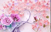 Pembe Çiçekli Ağaç Desenli Duvar Kağıdı - 7