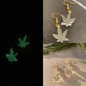 Fosforlu Neon Şeffaf Yeşil Renk Gold Aksesuarlı Küçük Asma Yaprağı Şekilli Epoksi Küpe Ypr1 thumbnail 1