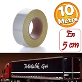 Düz Desensiz Metalize Gri Renk Reflektörlü Bant Gece Parlayan En 5 cm 10 Metre İkaz Bandı Reflektif thumbnail 1