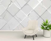 Beyaz Dörtgen Mermer Görünümlü Duvar Kağıdı Baskı thumbnail 6