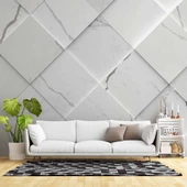 Beyaz Dörtgen Mermer Görünümlü Duvar Kağıdı Baskı thumbnail 1