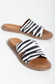 Hakiki Deri Zebra Desenli Kadın Terlik - 3