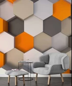 3 Boyutlu Antrasit Turuncu Altıgen Duvar Kağıdı Baskı thumbnail 6