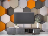 3 Boyutlu Antrasit Turuncu Altıgen Duvar Kağıdı Baskı thumbnail 3