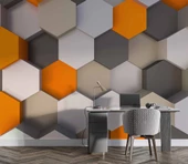 3 Boyutlu Antrasit Turuncu Altıgen Duvar Kağıdı Baskı thumbnail 4