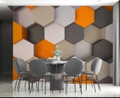 3 Boyutlu Antrasit Turuncu Altıgen Duvar Kağıdı Baskı thumbnail 5