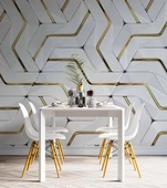 3 Boyutlu Altın Geometrik Duvar Kağıdı Baskı - 5
