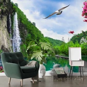 Şelale, Göl ve Martı Manzaralı Duvar Kağıdı thumbnail 5