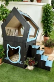 XXL MODEL DEKORATİF AHŞAP BÜYÜK TERASLI KEDİ EVİ 5KG VE ÜZERİ KEDİLER İÇİN UYGUNDUR - 2