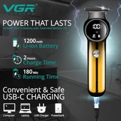 VGR V-989 Profesyonel Islak ve Kuru  ve Pil Göstergesi, Turbo Fonksiyonu, Erkek Yüz ve Vücut tıraş makinesi - 7