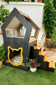 XXL MODEL DEKORATİF AHŞAP BÜYÜK TERASLI KEDİ EVİ 5KG VE ÜZERİ KEDİLER İÇİN UYGUNDUR - 2