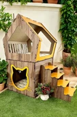 XXL MODEL DEKORATİF AHŞAP BÜYÜK TERASLI KEDİ EVİ 5KG VE ÜZERİ KEDİLER İÇİN UYGUNDUR - 5