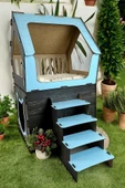 XXL MODEL DEKORATİF AHŞAP BÜYÜK TERASLI KEDİ EVİ 5KG VE ÜZERİ KEDİLER İÇİN UYGUNDUR - 4