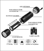 Fenerix Ultraviyole Fener, Mor Işık Fener 12 LED , 395 NM Uv Fener - 2
