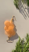 Transparan Turuncu Renkli Gold Aksesuar Orta Boy İskambil Sinek Şekil Epoksi Küpe Hediyelik thumbnail 5