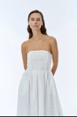 Fisto Detaylı Straplez Midi Elbise Ekru - 3