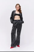 Beli Lastik Detaylı Leopar Desenli Pantolon Siyah - 1