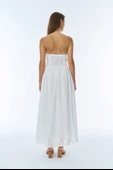 Fisto Detaylı Straplez Midi Elbise Ekru - 4