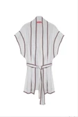 İşleme Detaylı Bağlamalı Keten Kimono Naturel - 5