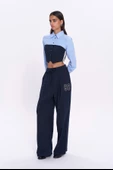 Sayı Nakışlı Yüksek Bel Pantolon Lacivert - 2