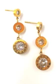 Gold Renk Taşlı Sallantılı Halka Çelik Küpe - 1