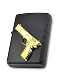 14 lü Tabanca Rölyefli Gold Görünümlü Benzinli Çakmak - 3