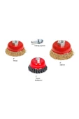mesut hırdavat 4 Parça Çanak Tel Fırça Set 75Mm Ve 100Mm Saçaklı Çanak Tel F - 1