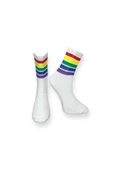 Me-vo  Tekli Çizgili Unisex Esnek Nem Alabilen Pamuklu Düz Soket Çorap thumbnail 1