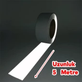 Düz Desensiz En 7.5 cm 5 Mt İkaz Bandı Reflektif Metalize Gri Renk Gece Parlayan Reflektörlü Bant - 3