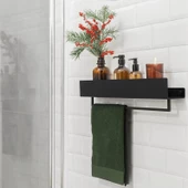 Metal Banyo Rafı Siyah Havluluk Şampuanlık ve Sabunluk Rafı - 1