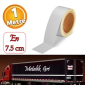 Düz Desensiz En 7.5 cm 1 Mt İkaz Bandı Reflektif Metalize Gri Renk Gece Parlayan Reflektörlü Bant thumbnail 1