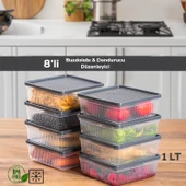 Porsima 1169 8li Buzdolabı Organizer Mikrodalga Ve Derin Dondurucuya Uygun Buzluk Bakliyat Saklama Kabı - Antrasit thumbnail 1