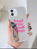 Iphone 14 Pro Max Pembe Yazılı Telefon Kabi - 2