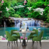 Şelale, Göl ve Orman Manzaralı Duvar Kağıdı Baskı thumbnail 4