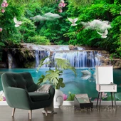 Şelale, Göl ve Orman Manzaralı Duvar Kağıdı Baskı thumbnail 5