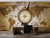 Dünya Haritası Zeminli Pusula Duvar Kağıdı Baskı thumbnail 3