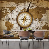 Dünya Haritası Zeminli Pusula Duvar Kağıdı Baskı thumbnail 4