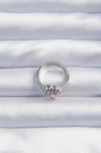 MuI MuI Pirinç Gümüş Renk Pembe Zirkon Taşlı Charm Model Ayarlanabilir Yüzük - 2