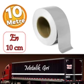Düz Desensiz En 10 cm 10 Mt İkaz Bandı Reflektif Metalize Gri Renk Gece Parlayan Reflektörlü Bant - 1