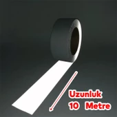 Düz Desensiz En 10 cm 10 Mt İkaz Bandı Reflektif Metalize Gri Renk Gece Parlayan Reflektörlü Bant - 3