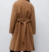 Pull & Bear Kemerli Kaşe Uzun Kaban - 3
