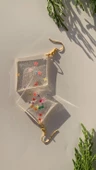 Şeffaf Epoksi İçinde Rengarenk Yıldız Pul Süslü Gold Aksesuarlı Karo Şekil 6.5 Cm Küpe El Yapımı thumbnail 3