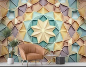 Renkli Geometrik Desenli Renkli Duvar Kağıdı Baskı - 6