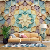 Renkli Geometrik Desenli Renkli Duvar Kağıdı Baskı - 1