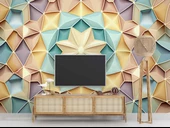 Renkli Geometrik Desenli Renkli Duvar Kağıdı Baskı - 3