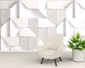 3 Boyutlu Beyaz Geometrik Kabartma Görünümlü Duvar Kağıdı Baskı thumbnail 6