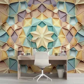 Renkli Geometrik Desenli Renkli Duvar Kağıdı Baskı - 4